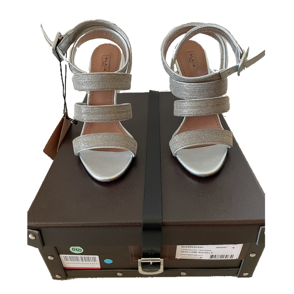 Alaïa / Alaia AUTHENTIC Silver Sandals Size 7 BRAND NEW